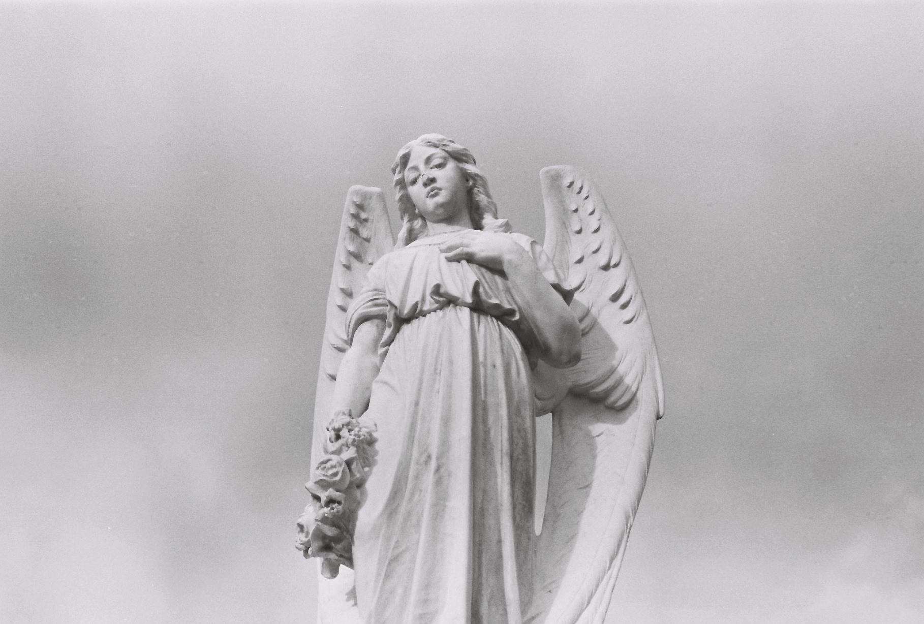 Angel statue on a cloudy day